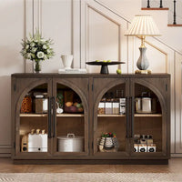 Bahut de rangement 4 portes avec vitrines, meuble de rangement arqué avec étagères réglables