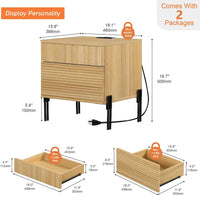 WAMPAT Table de Chevet Cannelée avec Station de Charge, Table d'Appoint Moderne avec 2 Tiroirs