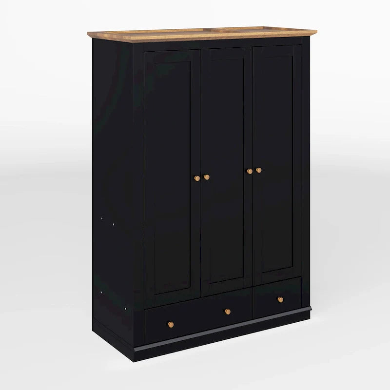 Roomfitters Armoire 3 Portes, Armoire en Bois Moderne, Tringle et Étagères, Rangement Chambre, Noir