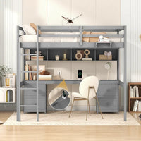 Lit mezzanine en bois Full avec bureau, armoires, tiroirs, station de charge