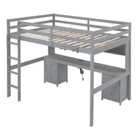 Lit mezzanine en bois Full avec bureau, armoires, tiroirs, station de charge
