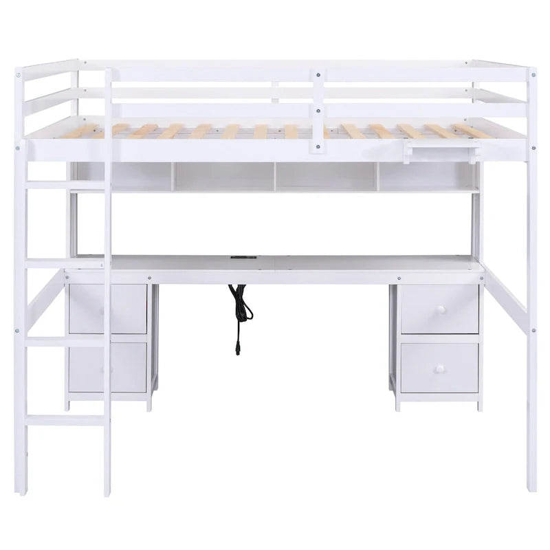 Lit mezzanine en bois Full avec bureau, armoires, tiroirs, station de charge