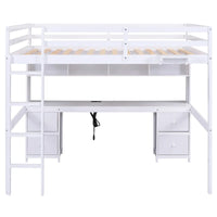 Lit mezzanine en bois Full avec bureau, armoires, tiroirs, station de charge