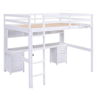 Lit mezzanine en bois Full avec bureau, armoires, tiroirs, station de charge
