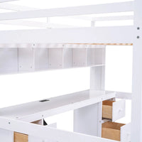 Lit mezzanine en bois Full avec bureau, armoires, tiroirs, station de charge