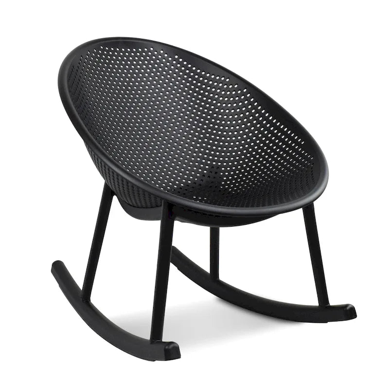 Chaise longue à bascule mid-century moderne en plastique avec pieds en plastique et assise perforée respirante en forme d'œuf pour usage intérieur/extérieur