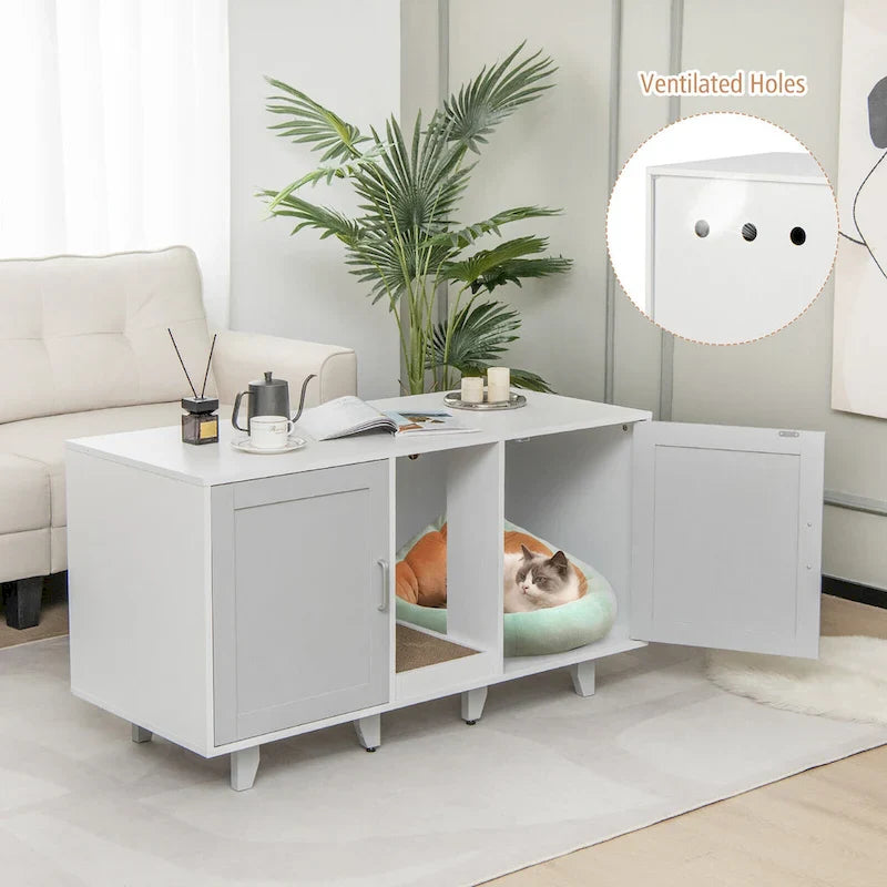 Gymax Meuble Cache-Litière pour Chat avec 2 Portes