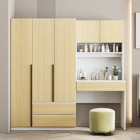 Armoire-penderie 3-en-1 avec coiffeuse, ensemble de bureau, armoire de chambre avec 2 tiroirs, armoire-penderie à 3 portes avec espace de rangement