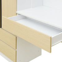 Armoire-penderie 3-en-1 avec coiffeuse, ensemble de bureau, armoire de chambre avec 2 tiroirs, armoire-penderie à 3 portes avec espace de rangement