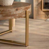 Table basse ronde à épissure rétro moderne, table basse simple avec plateau en bois de sapin et pieds croisés dorés, pour salon