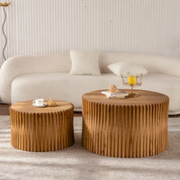 Tables basses cylindriques gigognes avec motif en relief texturé vertical (lot de 2)