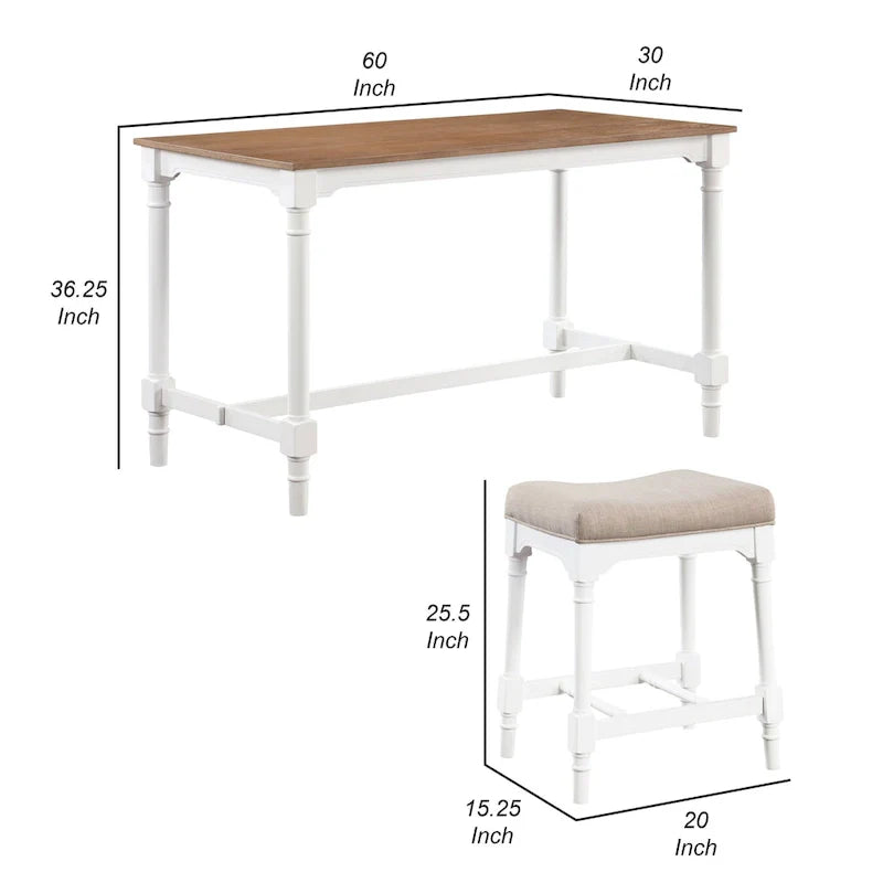 Ensemble de table à hauteur de comptoir Hima 5 pièces avec 4 tabourets, tissu beige, blanc