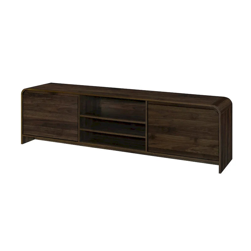 Meuble TV Maria, 2 tiroirs et étagères, bois marron 180 cm