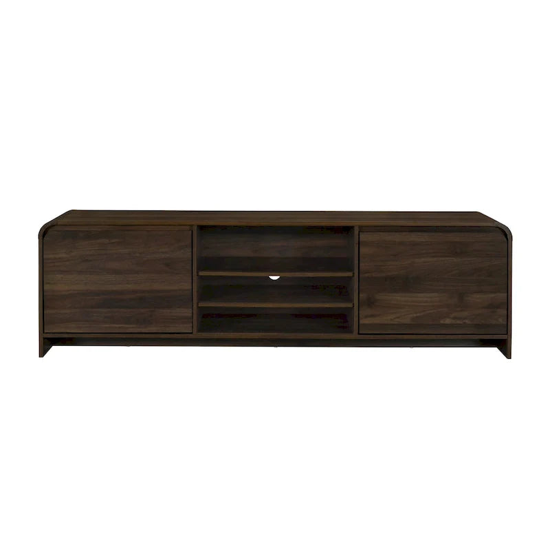 Meuble TV Maria, 2 tiroirs et étagères, bois marron 180 cm