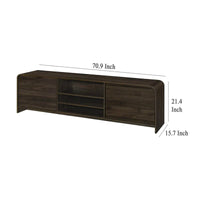 Meuble TV Maria, 2 tiroirs et étagères, bois marron 180 cm