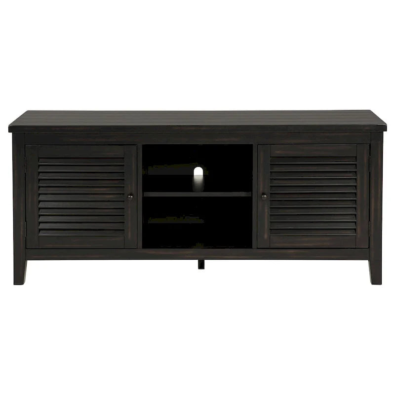 Meuble TV Coni, 2 portes et étagères, bois noir 60 pouces