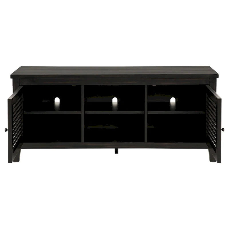 Meuble TV Coni, 2 portes et étagères, bois noir 60 pouces