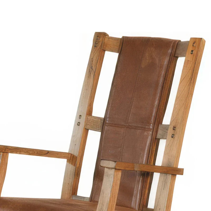 Marv Fauteuil à bascule avec assise et dossier en similicuir, chêne rustique brun