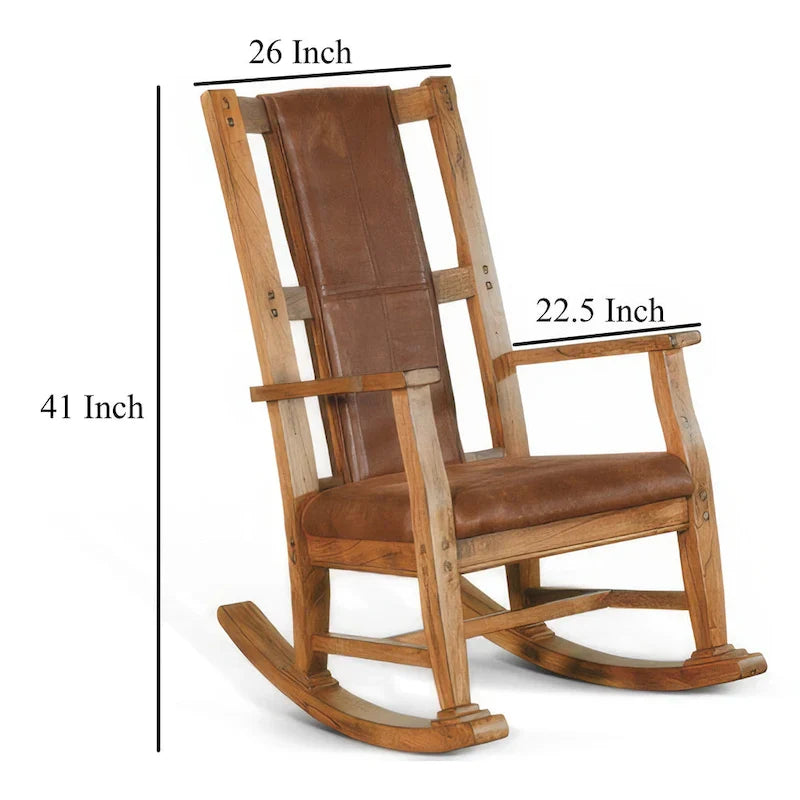 Marv Fauteuil à bascule avec assise et dossier en similicuir, chêne rustique brun