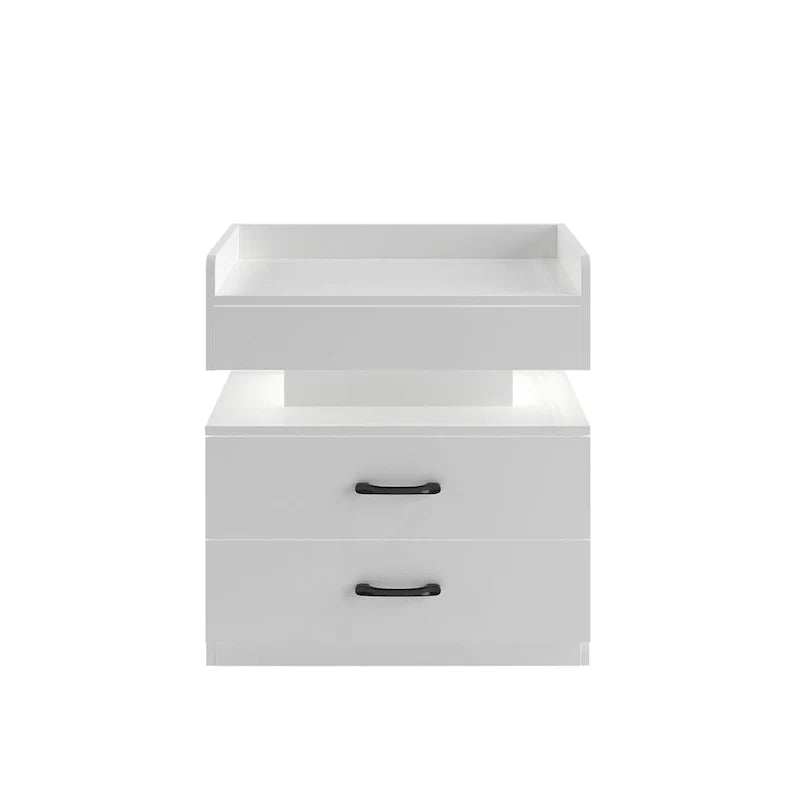 Table de chevet intelligente avec bande lumineuse LED réglable, armoire de rangement à 2 tiroirs, table d'appoint de canapé, table basse