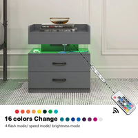 Table de chevet intelligente avec bande lumineuse LED réglable, armoire de rangement à 2 tiroirs, table d'appoint de canapé, table basse