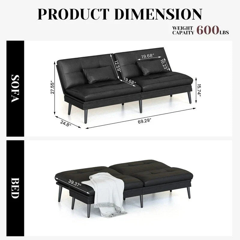 Canapé-lit convertible Grondin, dossier réglable sur 5 positions avec 2 oreillers, méridienne inclinable de style moderne