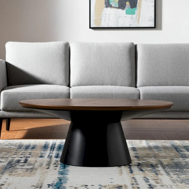 HomeRoots 40 Table basse ronde sur pied en bois massif et fer marron et noir - 40" x 16,5" x 40"
