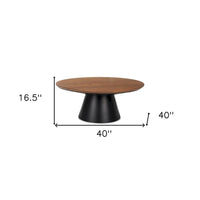 HomeRoots 40 Table basse ronde sur pied en bois massif et fer marron et noir - 40" x 16,5" x 40"