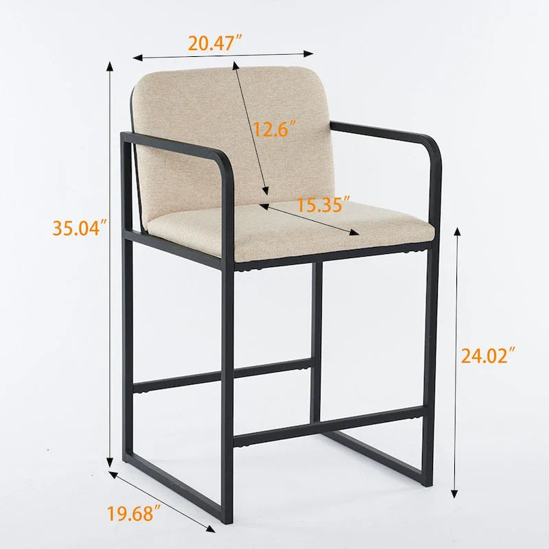 Lot de 2 tabourets de bar à hauteur de comptoir, modernes et rembourrés, avec accoudoirs, structure en métal et assise rembourrée