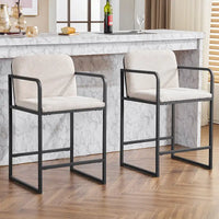 Lot de 2 tabourets de bar à hauteur de comptoir, modernes et rembourrés, avec accoudoirs, structure en métal et assise rembourrée