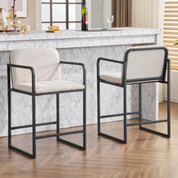 Lot de 2 tabourets de bar à hauteur de comptoir, modernes et rembourrés, avec accoudoirs, structure en métal et assise rembourrée