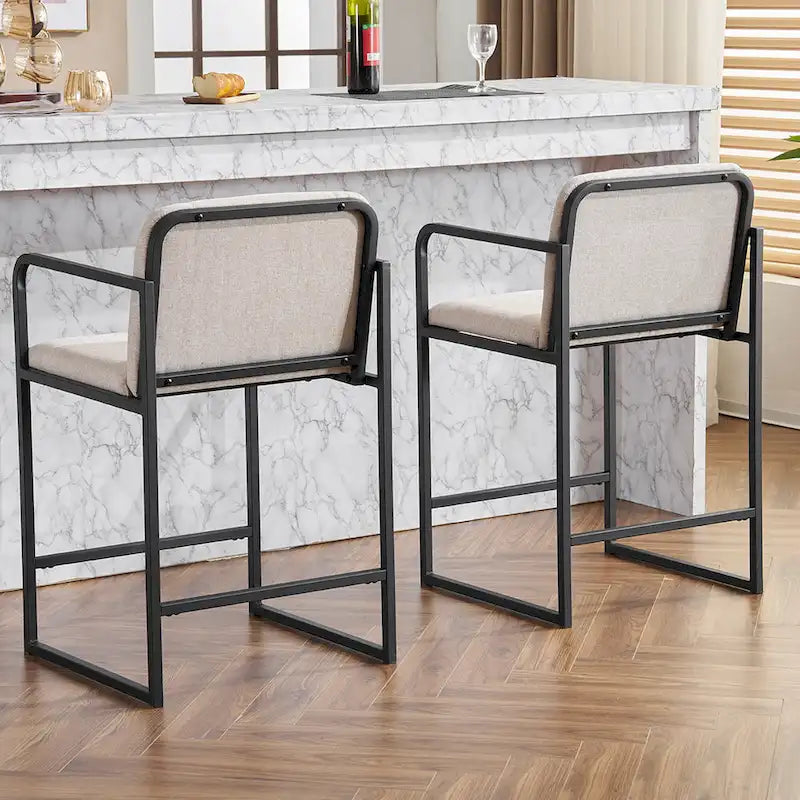 Lot de 2 tabourets de bar à hauteur de comptoir, modernes et rembourrés, avec accoudoirs, structure en métal et assise rembourrée