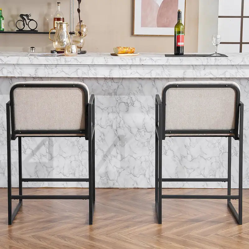 Lot de 2 tabourets de bar à hauteur de comptoir, modernes et rembourrés, avec accoudoirs, structure en métal et assise rembourrée
