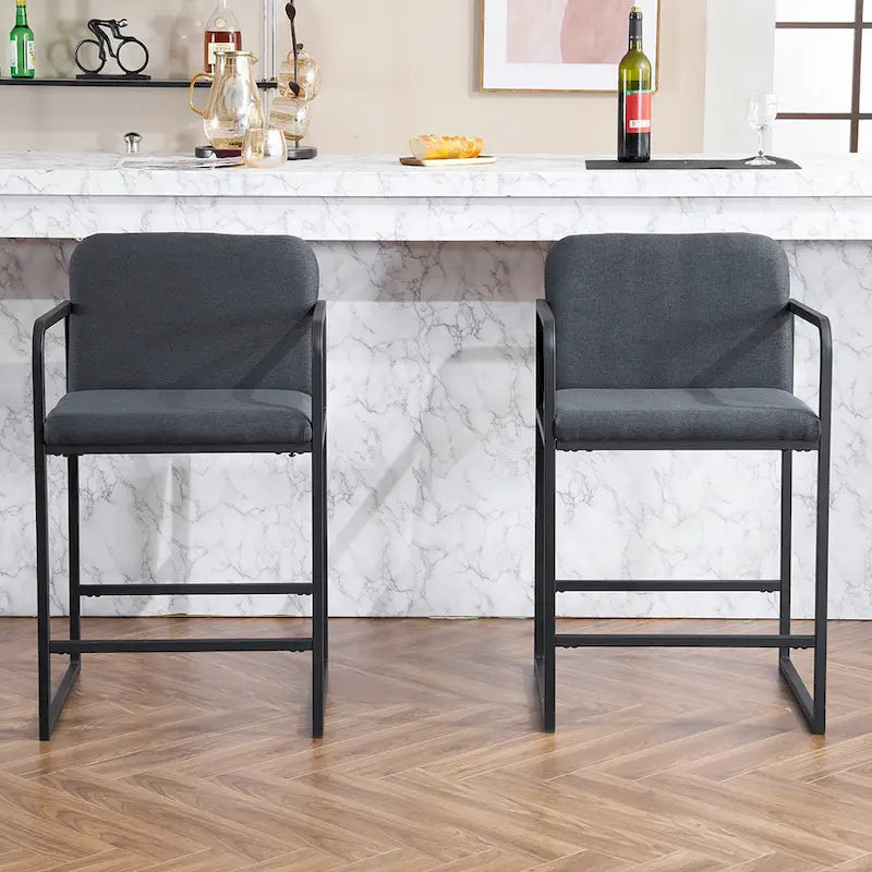 Lot de 2 tabourets de bar à hauteur de comptoir, modernes et rembourrés, avec accoudoirs, structure en métal et assise rembourrée