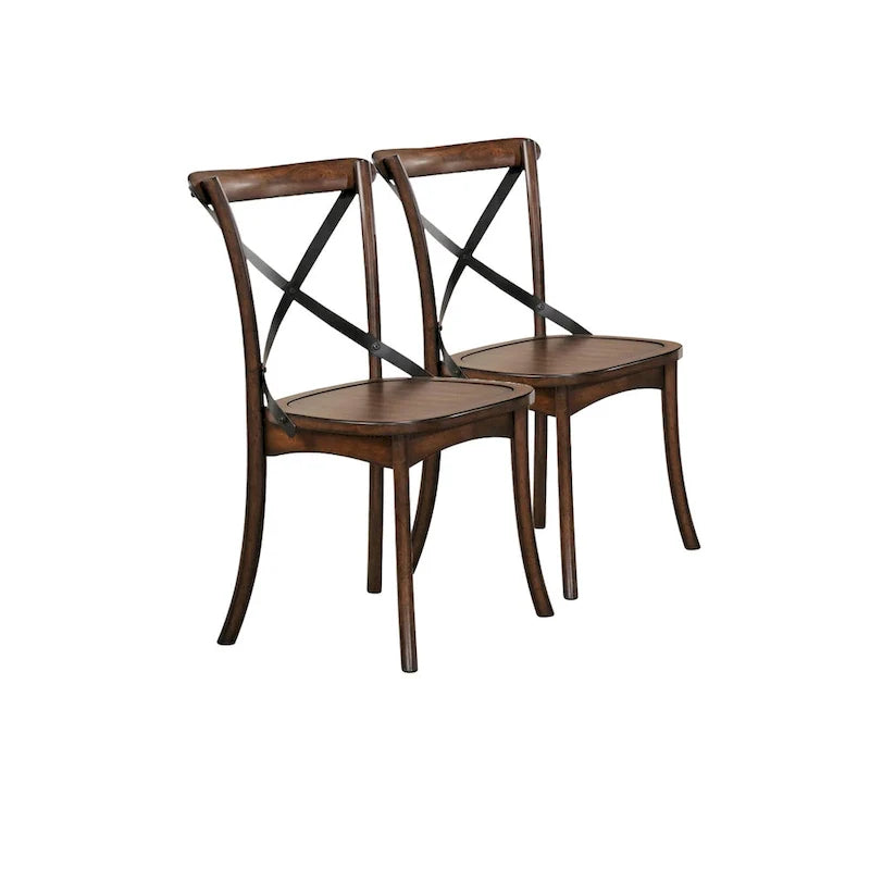 Chaises de salle à manger d'appoint à dossier croisé en bois massif brun et style classique lot de 2 - 18 L x 21 l x 35 H