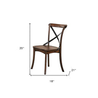 Chaises de salle à manger d'appoint à dossier croisé en bois massif brun et style classique lot de 2 - 18 L x 21 l x 35 H