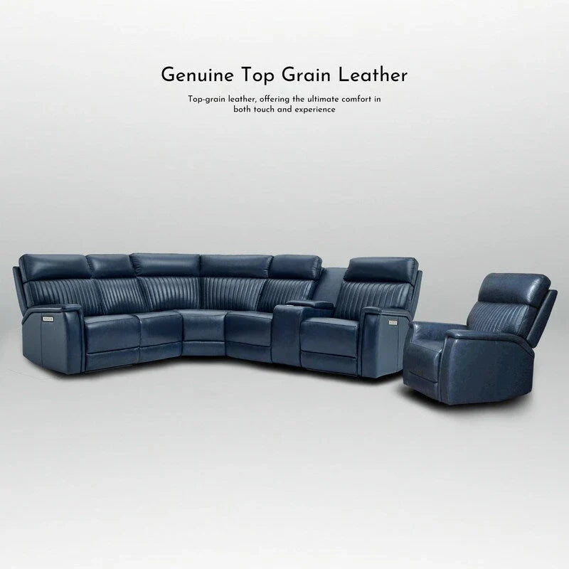 Ensemble Canapé Sectionnel Inclinable Électrique en Cuir Véritable 105 pouces de large avec Triple Motorisation Électrique, Console Unique, Ports USB et USB-C