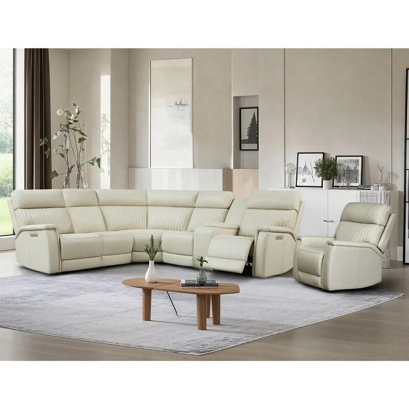 Ensemble Canapé Sectionnel Inclinable Électrique en Cuir Véritable 105 pouces de large avec Triple Motorisation Électrique, Console Unique, Ports USB et USB-C
