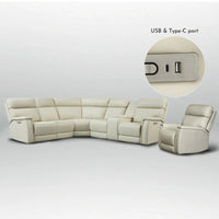 Ensemble Canapé Sectionnel Inclinable Électrique en Cuir Véritable 105 pouces de large avec Triple Motorisation Électrique, Console Unique, Ports USB et USB-C