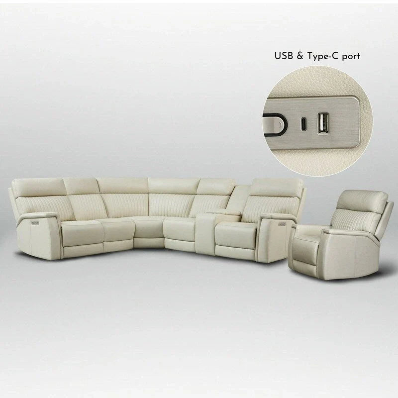 Ensemble Canapé Sectionnel Inclinable Électrique en Cuir Véritable 105 pouces de large avec Triple Motorisation Électrique, Console Unique, Ports USB et USB-C