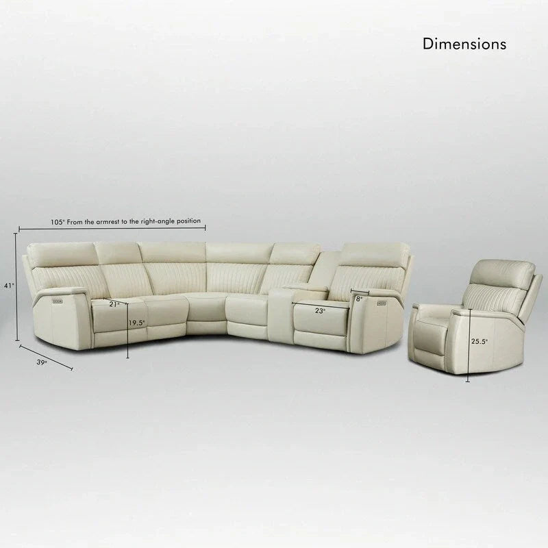 Ensemble Canapé Sectionnel Inclinable Électrique en Cuir Véritable 105 pouces de large avec Triple Motorisation Électrique, Console Unique, Ports USB et USB-C