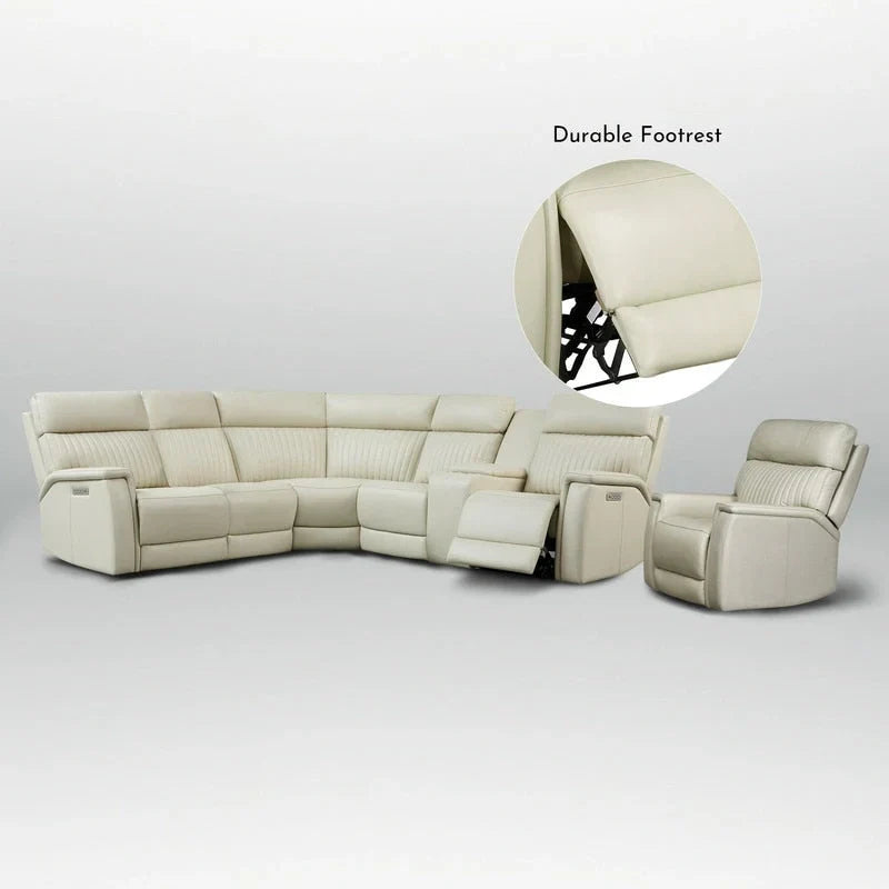 Ensemble Canapé Sectionnel Inclinable Électrique en Cuir Véritable 105 pouces de large avec Triple Motorisation Électrique, Console Unique, Ports USB et USB-C