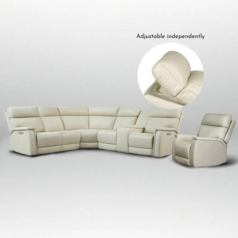 Ensemble Canapé Sectionnel Inclinable Électrique en Cuir Véritable 105 pouces de large avec Triple Motorisation Électrique, Console Unique, Ports USB et USB-C