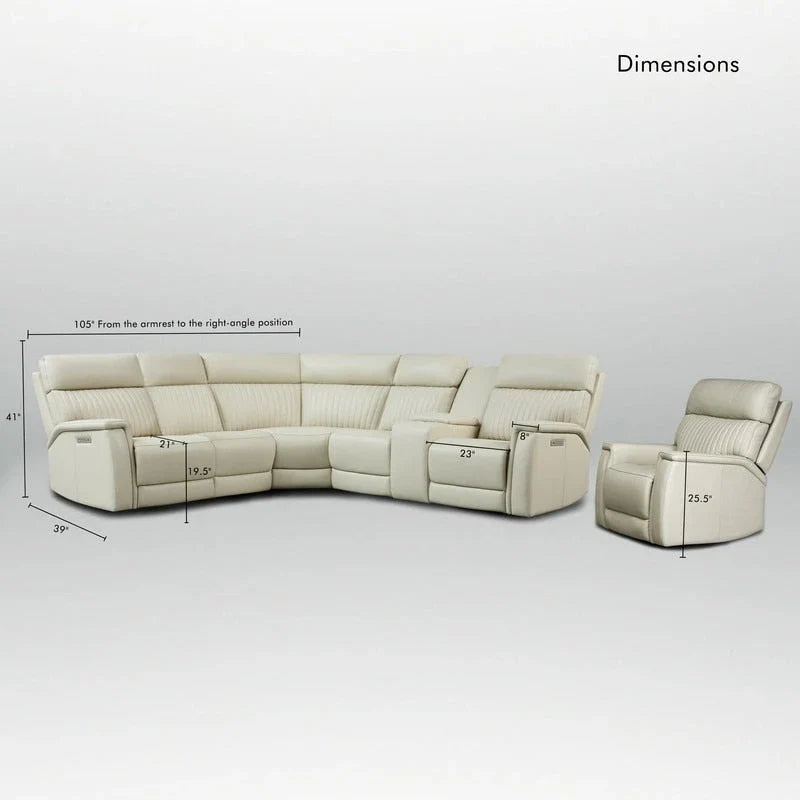 Ensemble Canapé Sectionnel Inclinable Électrique en Cuir Véritable 105 pouces de large avec Triple Motorisation Électrique, Console Unique, Ports USB et USB-C