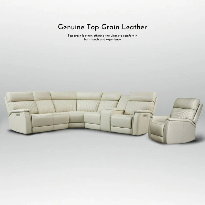 Ensemble Canapé Sectionnel Inclinable Électrique en Cuir Véritable 105 pouces de large avec Triple Motorisation Électrique, Console Unique, Ports USB et USB-C