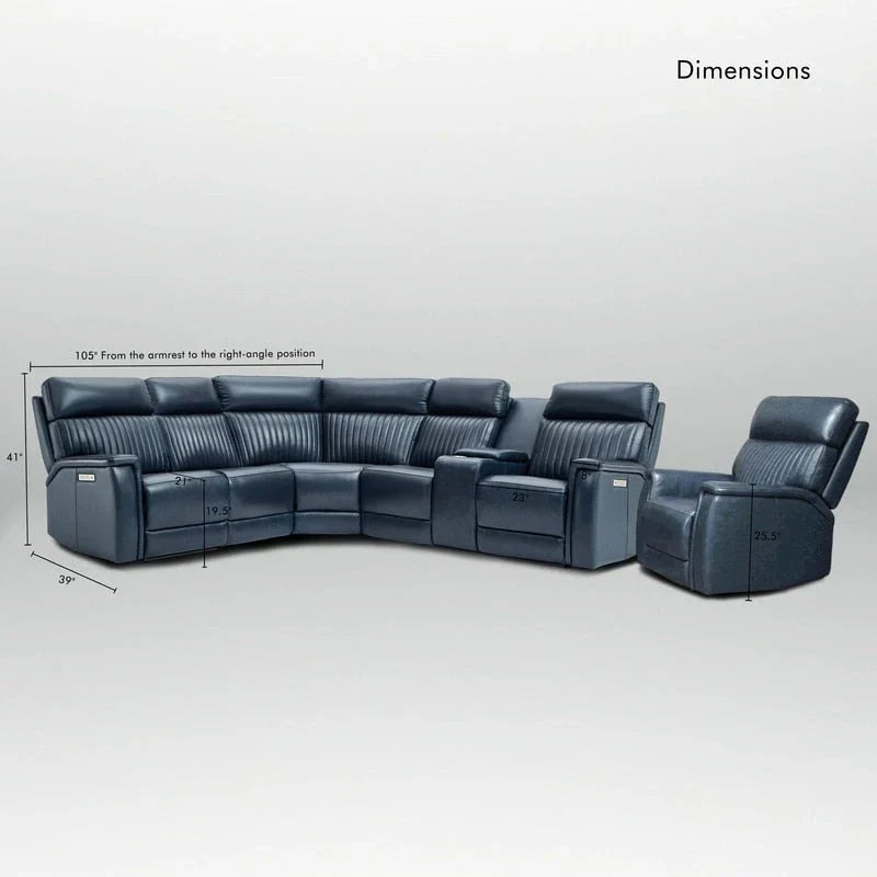 Ensemble Canapé Sectionnel Inclinable Électrique en Cuir Véritable 105 pouces de large avec Triple Motorisation Électrique, Console Unique, Ports USB et USB-C