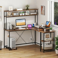 Bureau de Jeu en Forme de L Costway avec Bande LED et Prises de Courant, avec Huche - Voir Détails