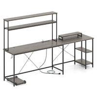 Bureau de Jeu en Forme de L Costway avec Bande LED et Prises de Courant, avec Huche - Voir Détails