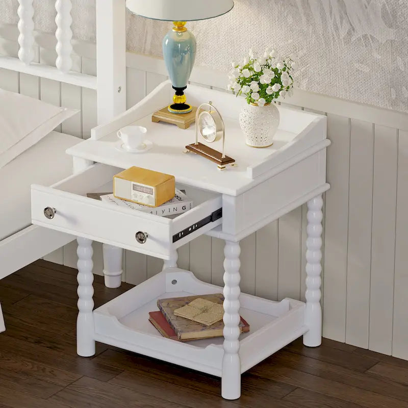 Table de nuit rétro, table de chevet avec tiroir et étagère ouverte pour chambre