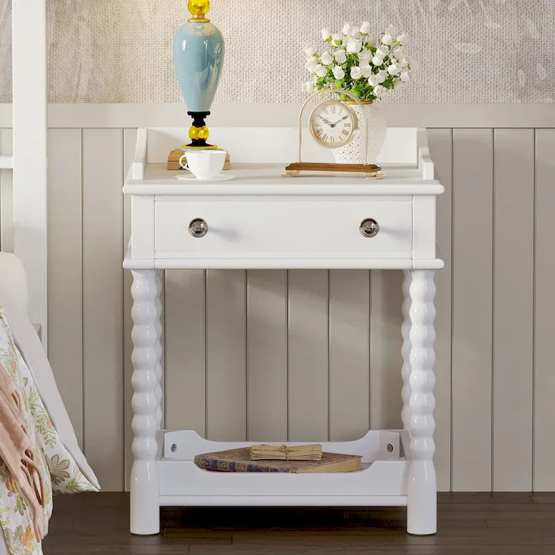 Table de chevet rétro, avec tiroir et étagère ouverte pour chambre à coucher